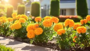 ガーデンの花壇とマリーゴールド