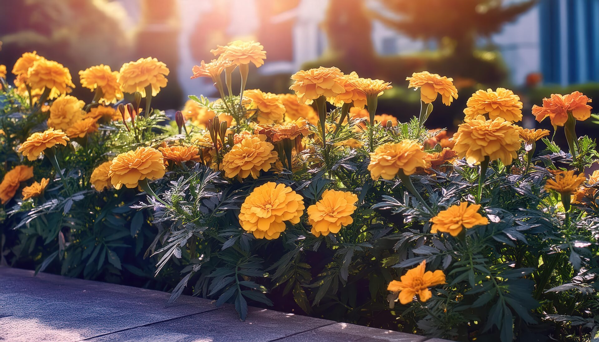 日差しを浴びるマリーゴールド