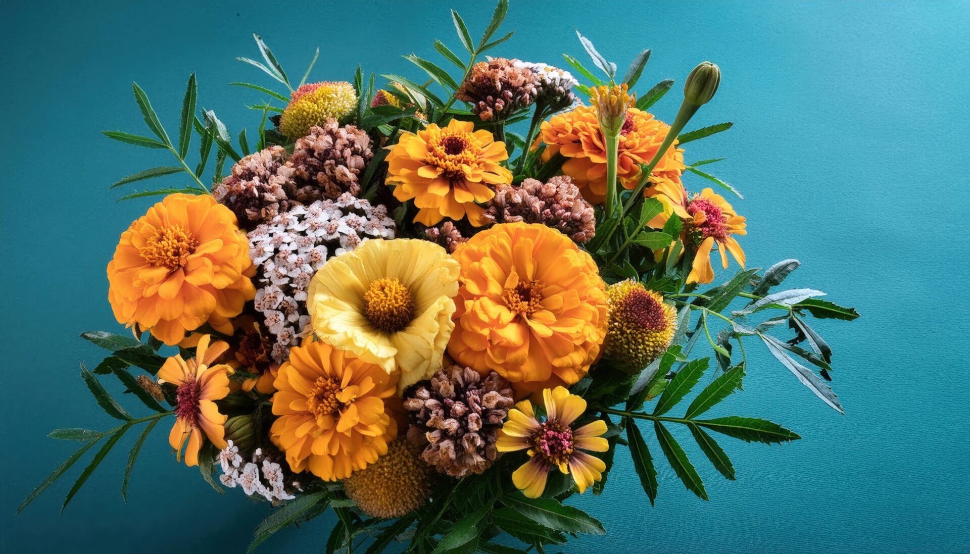 テーブル上のフラワーブーケ