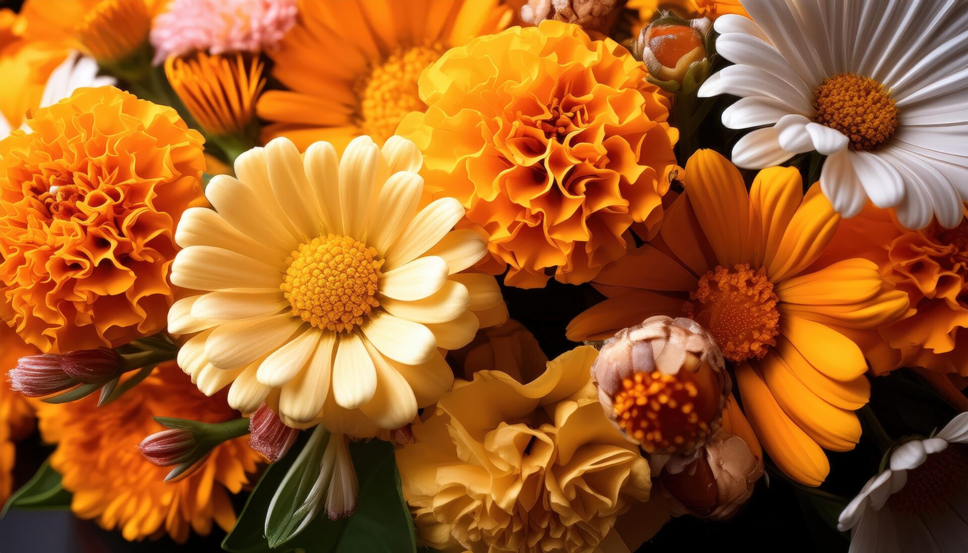 明るい色合いの花々