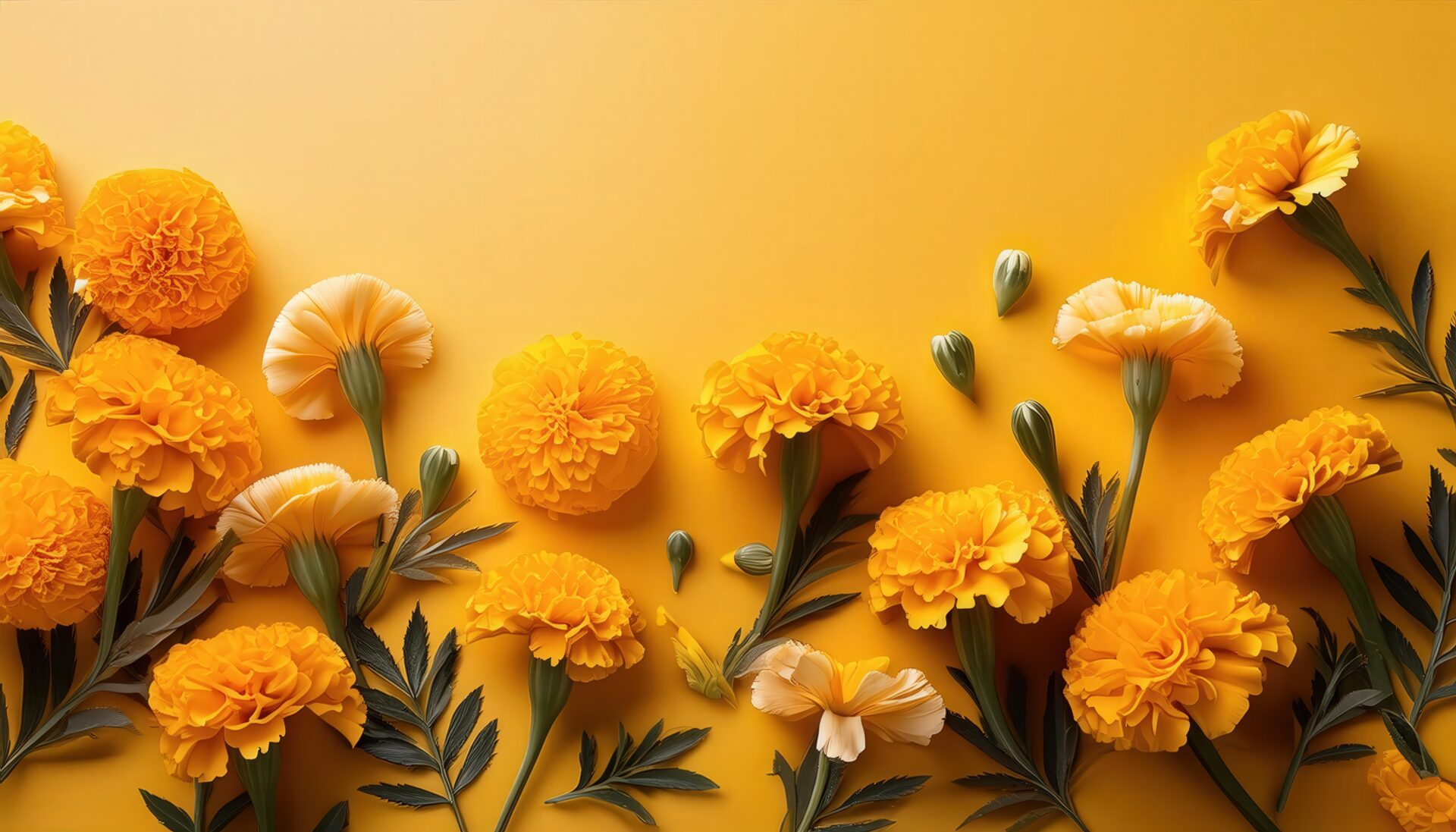 黄色背景に広がるマリーゴールド