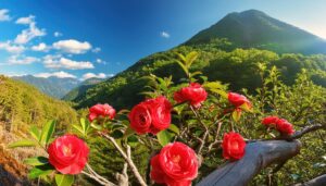 山間に咲く椿の花