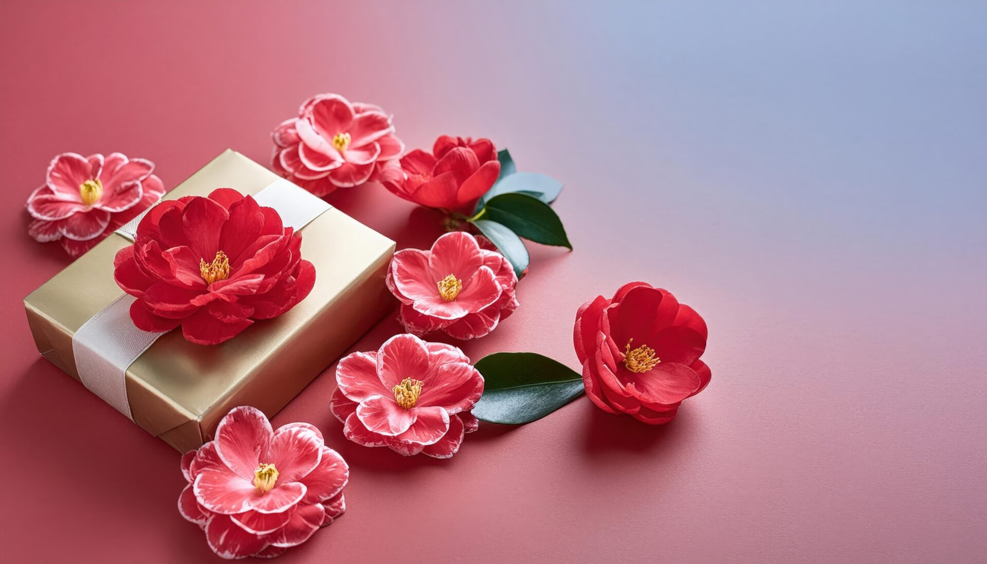 プレゼントと椿の装飾