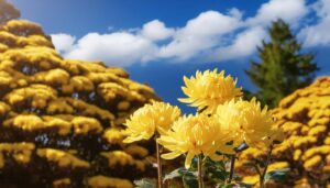 庭園の菊と青空
