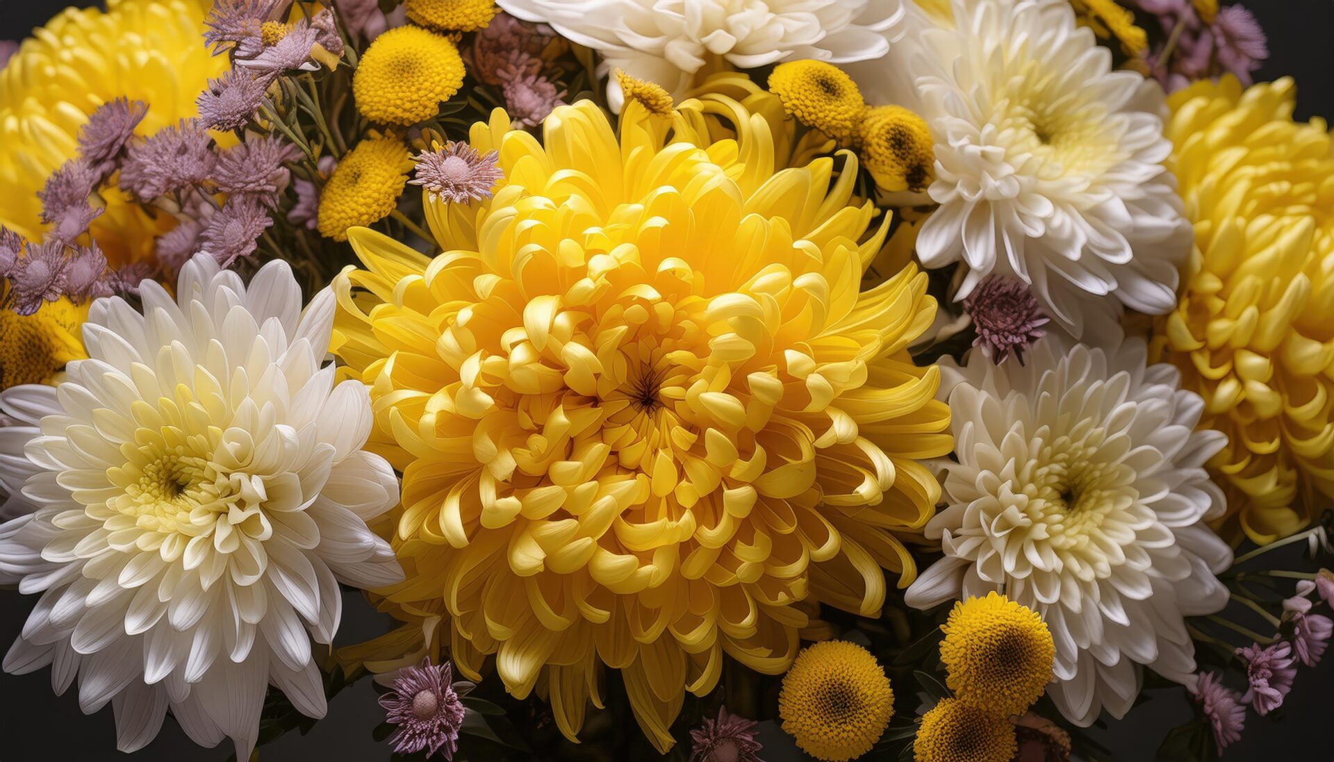 菊とミニ花のカラフルアレンジ