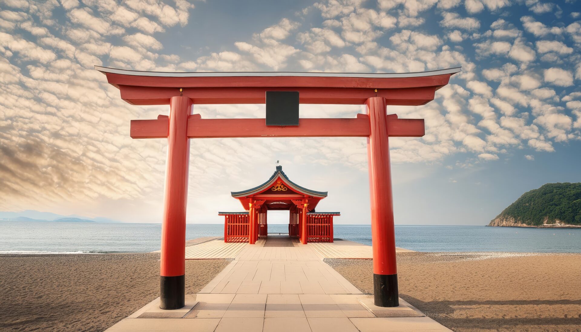 海辺の鳥居と社殿