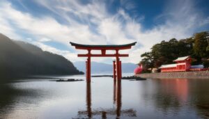 湖に浮かぶ鳥居