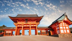 オレンジ色の大きな寺院の門