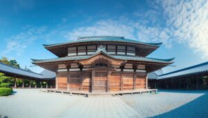 木造の円形建築の仏教寺院