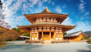 秋の風景の仏教寺院