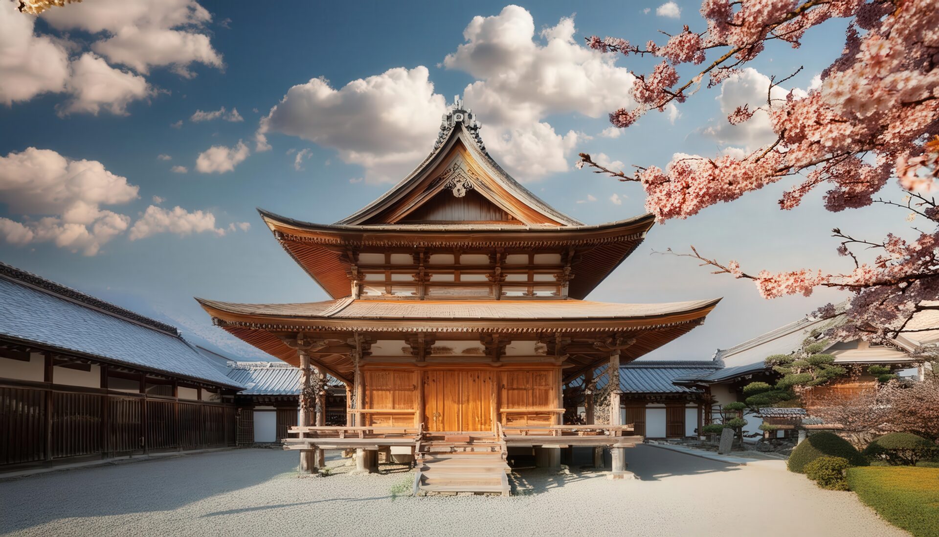 桜と日本建築の寺院