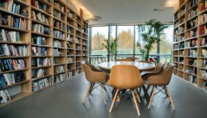 モダンな図書館の読書エリア