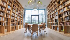 自然光が差し込む図書館