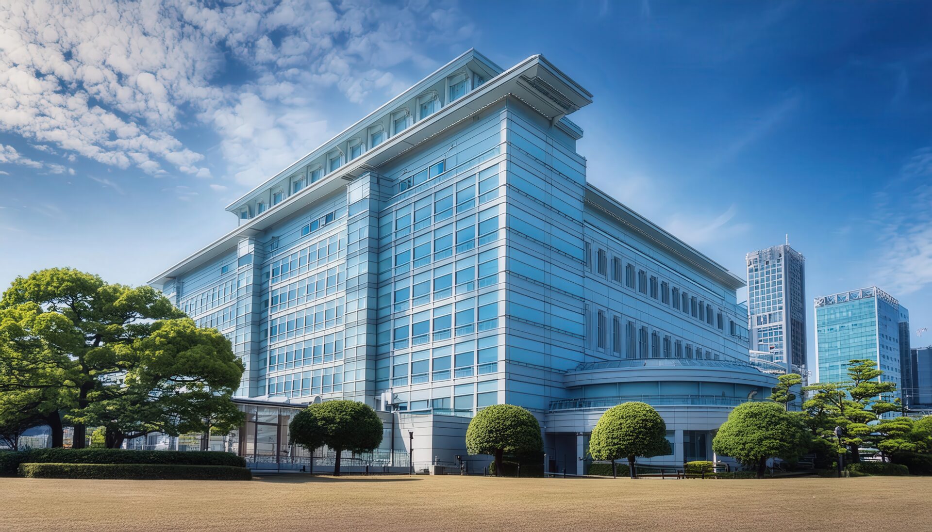 緑豊かな大学の校舎外観