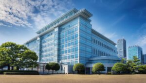 緑豊かな大学の校舎外観