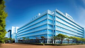 現代的な大学施設と青空