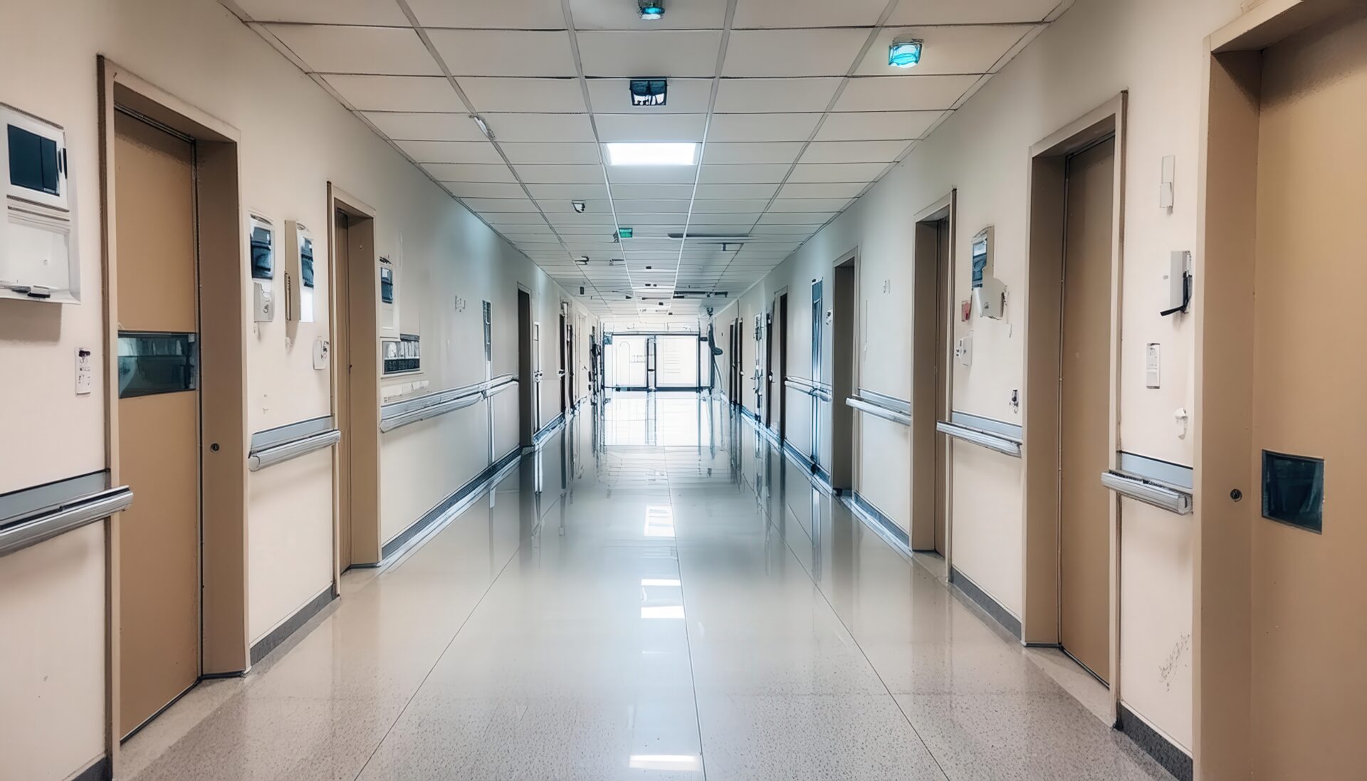 無人の医療施設の通路