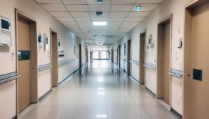 無人の医療施設の通路