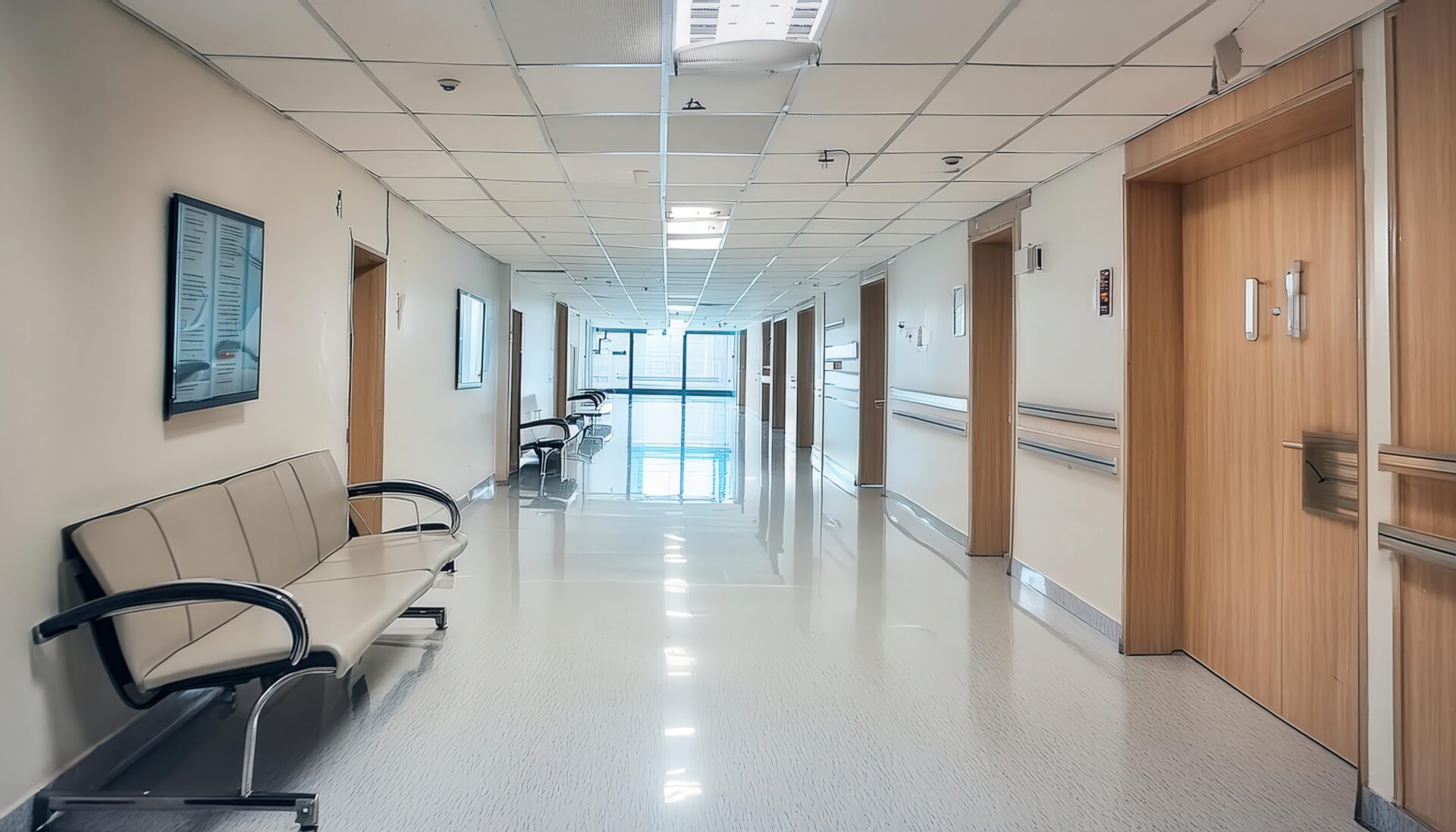 病院の廊下とベンチシート