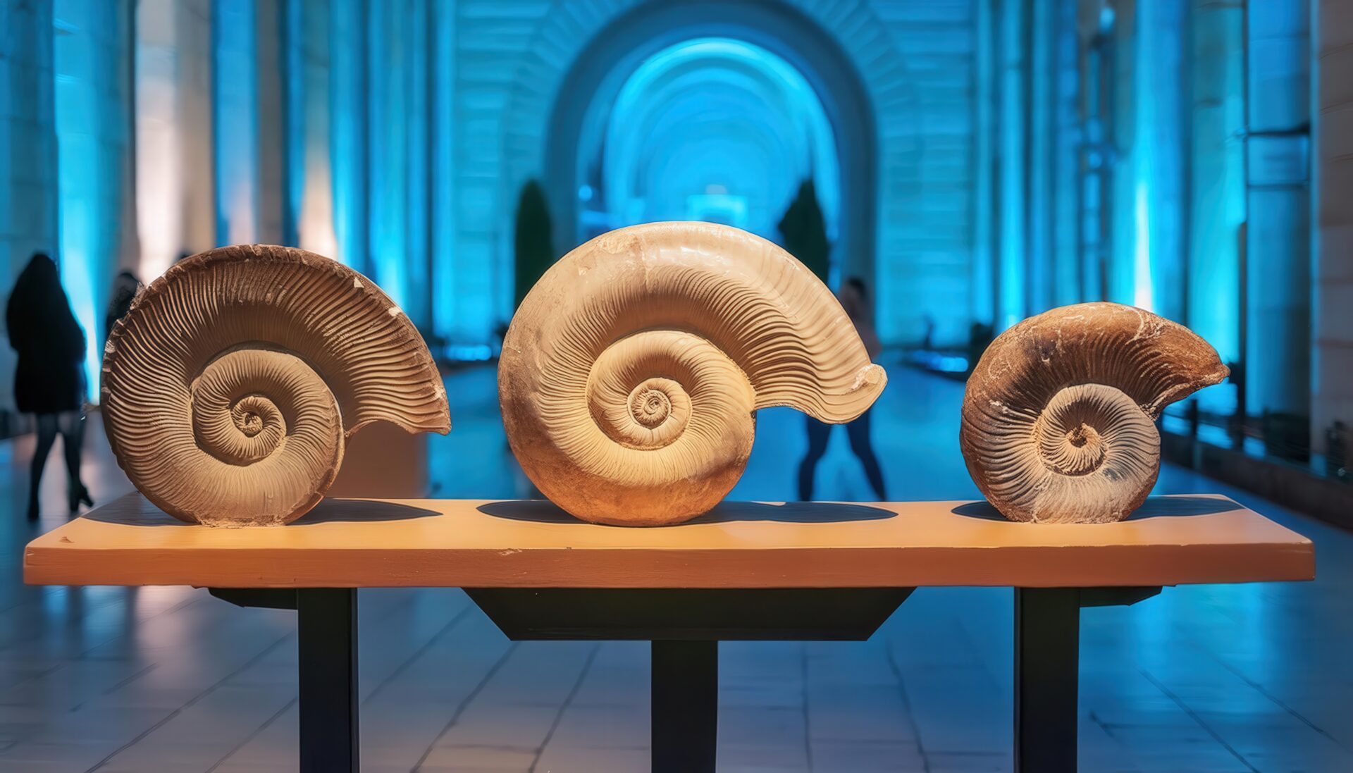 博物館に展示されたアンモナイト化石