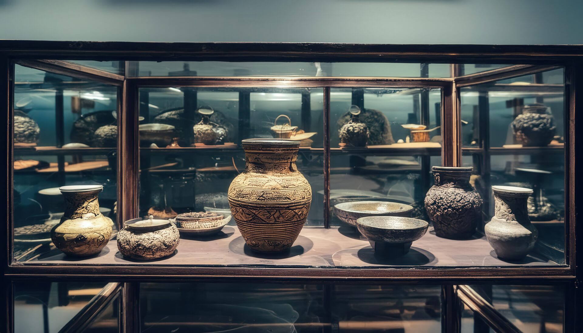 博物館の古代陶器展示