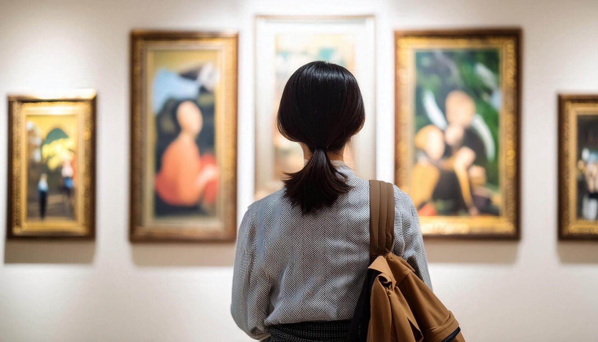 美術展を見学する来場者