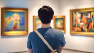 美術館で芸術を味わう若者