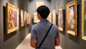 展示室で作品を鑑賞する人