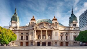 ドーム屋根と尖塔のある劇場