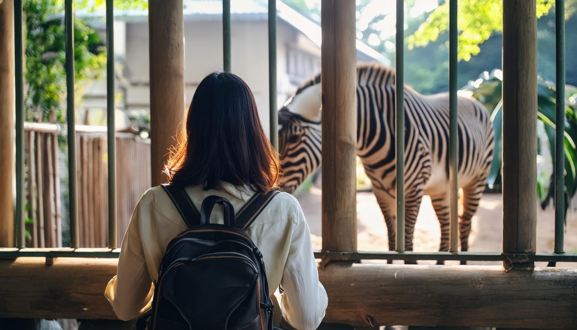 シマウマを見つめる子ども