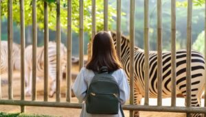 動物園でシマウマを見る