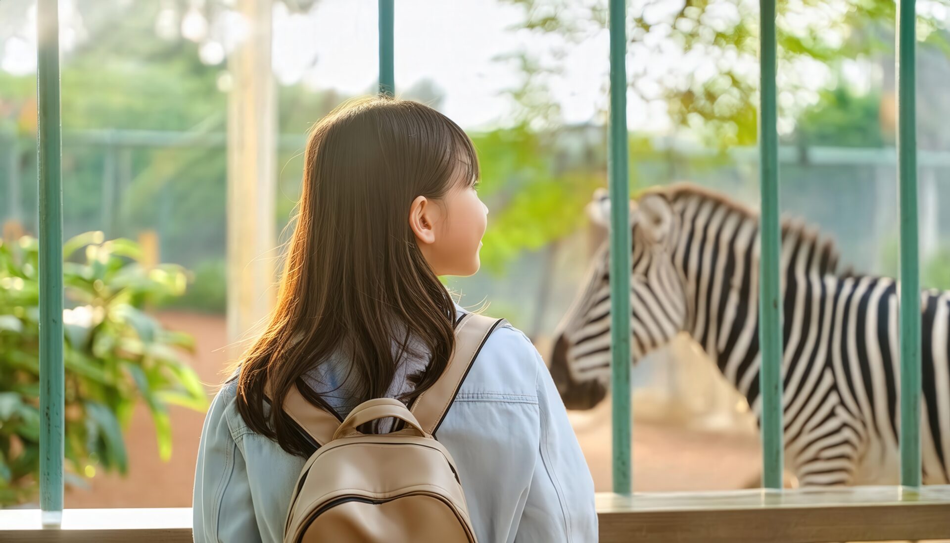 笑顔でシマウマを見る少女