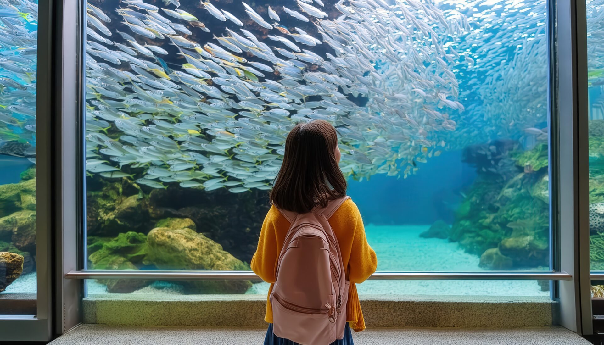 魚群を観察する少女