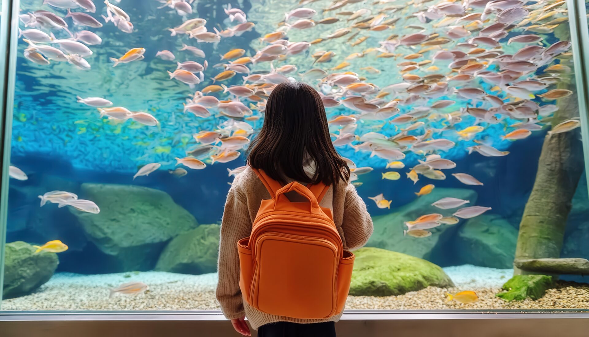 魚たちを見つめる少女