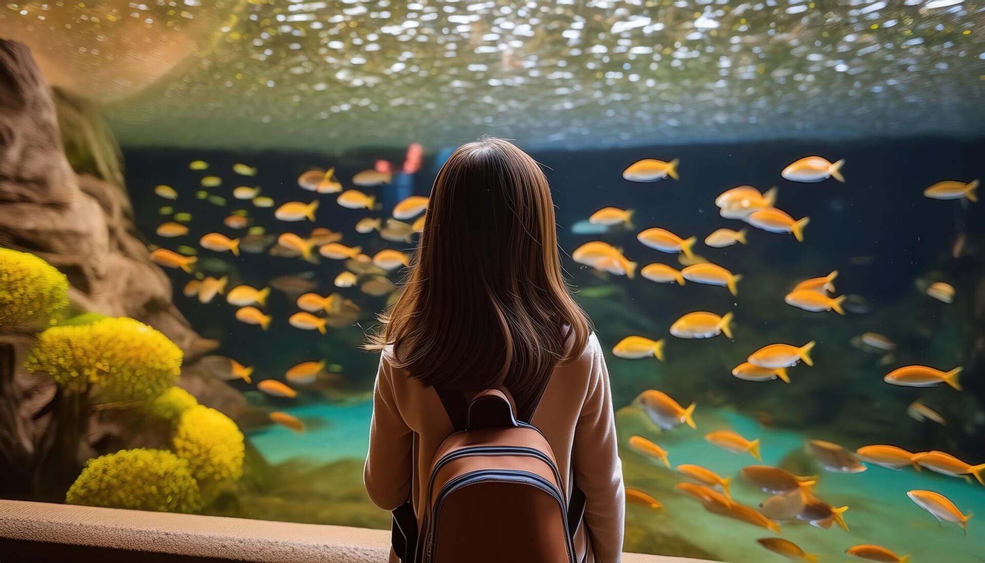 熱帯魚を観察する少女