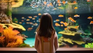 色鮮やかな熱帯魚を見る少女