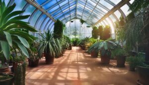 鉢植えの多い近代的な温室