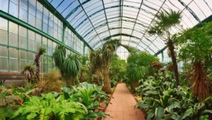 緑豊かな温室の小道