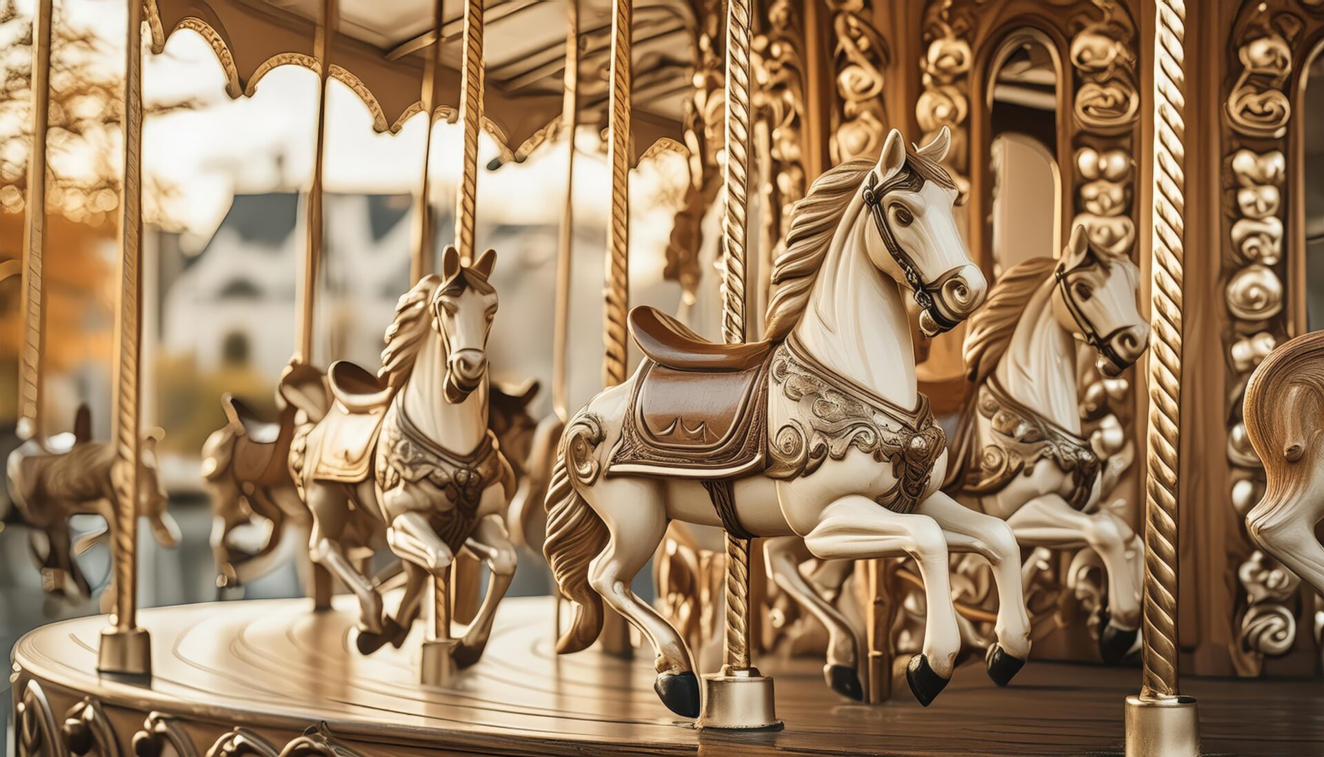 クラシカルな木馬のメリーゴーラウンド