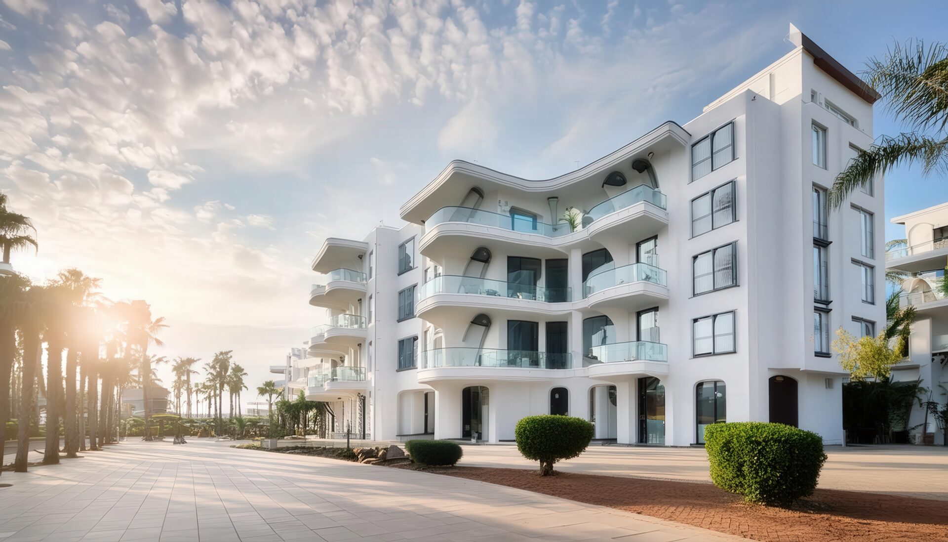 白い外観のリゾートホテル