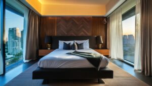 モダンなホテルのベッドルーム