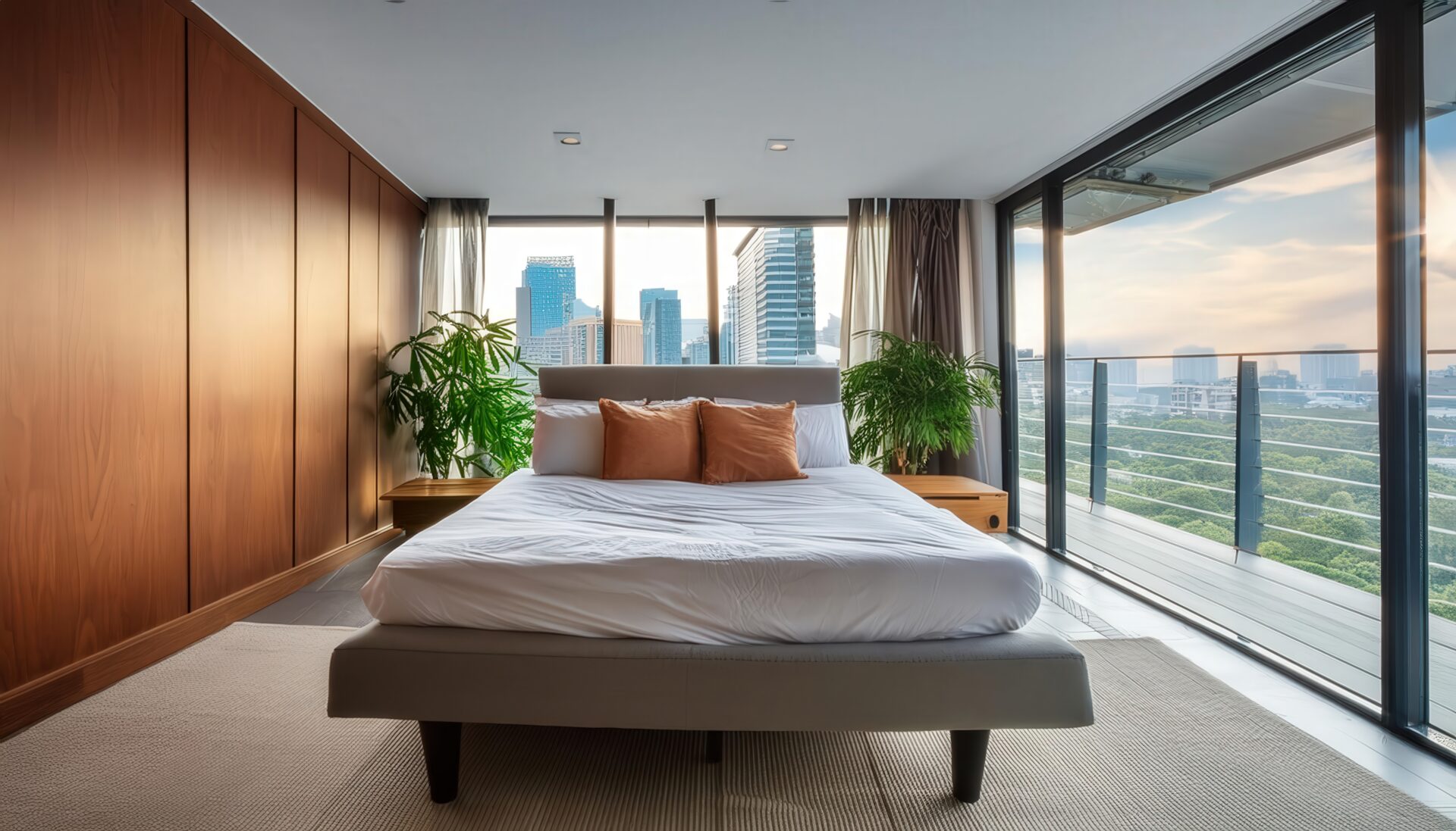 バルコニー付きの高層階ホテルルーム