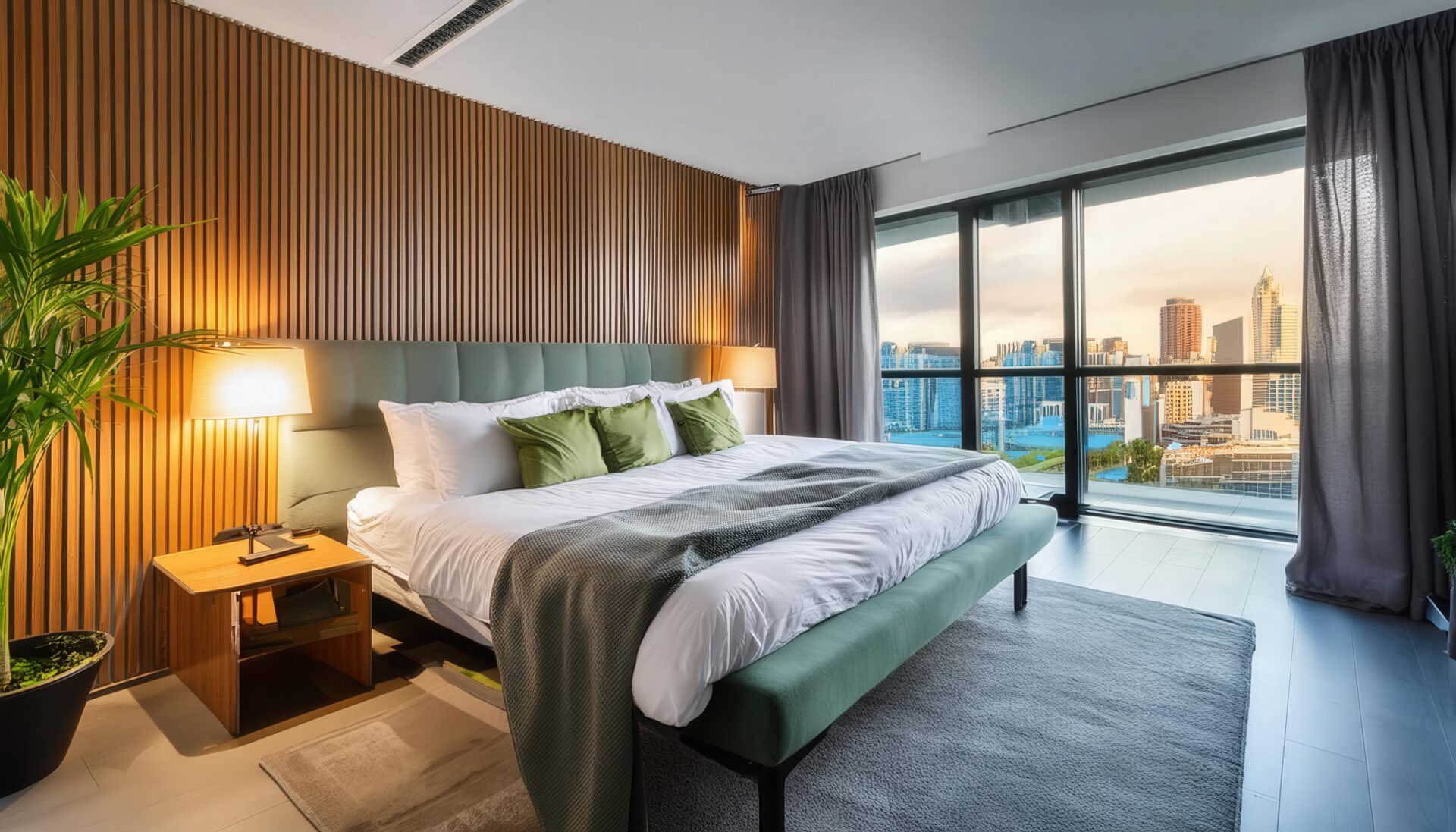 モダンな高層ホテルの寝室