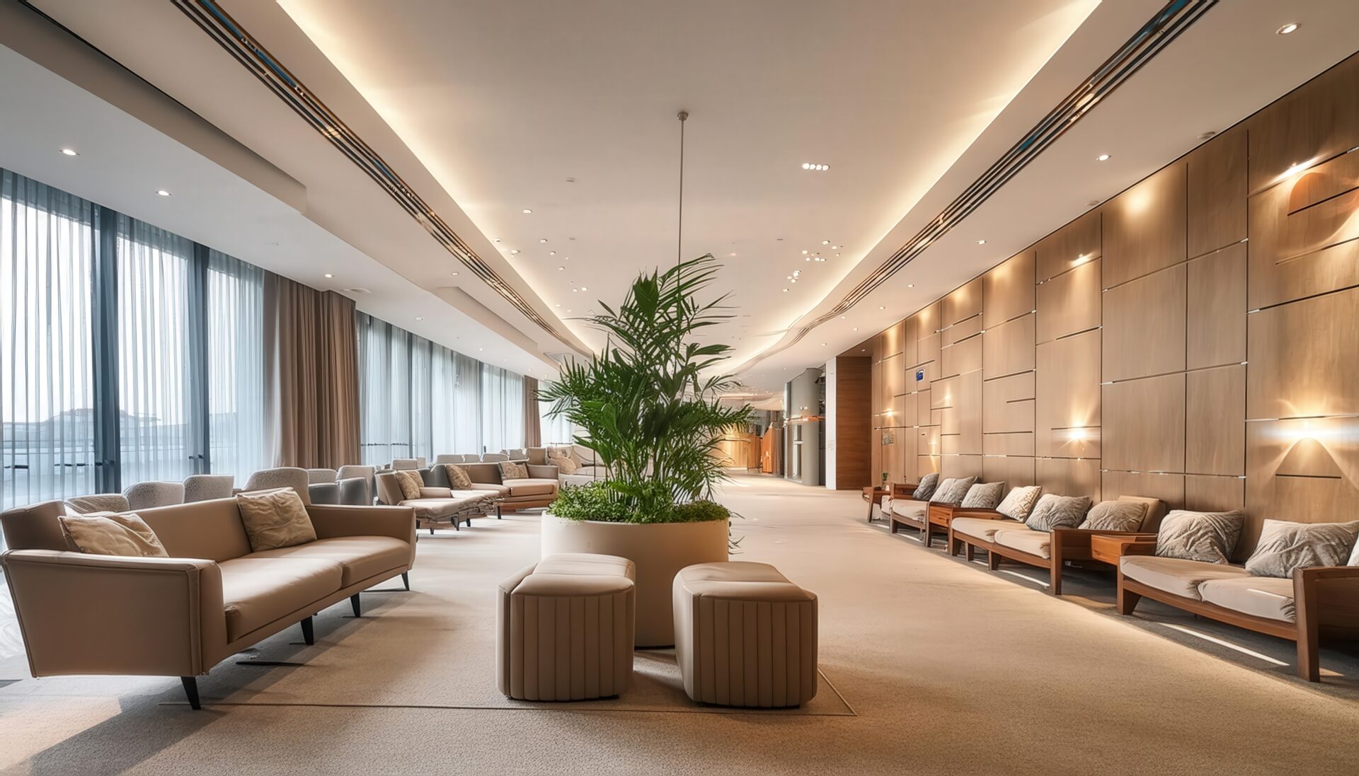 高級感ある落ち着いたホテルロビー