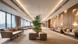 高級感ある落ち着いたホテルロビー