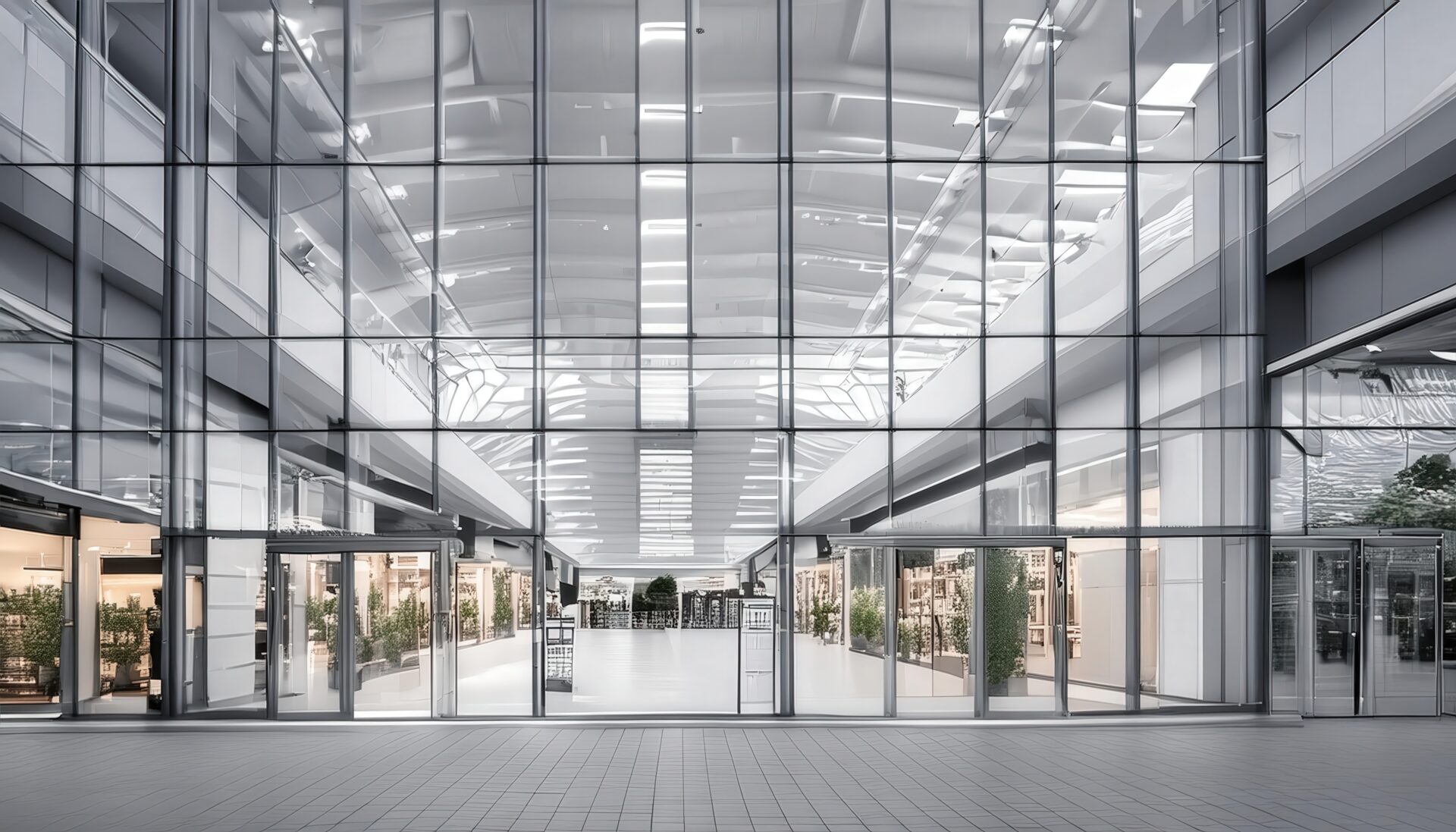 ガラス張りのモール入り口