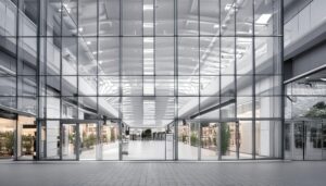 ガラス張りのモール入り口