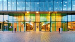 カラフルな外観のショッピングモール