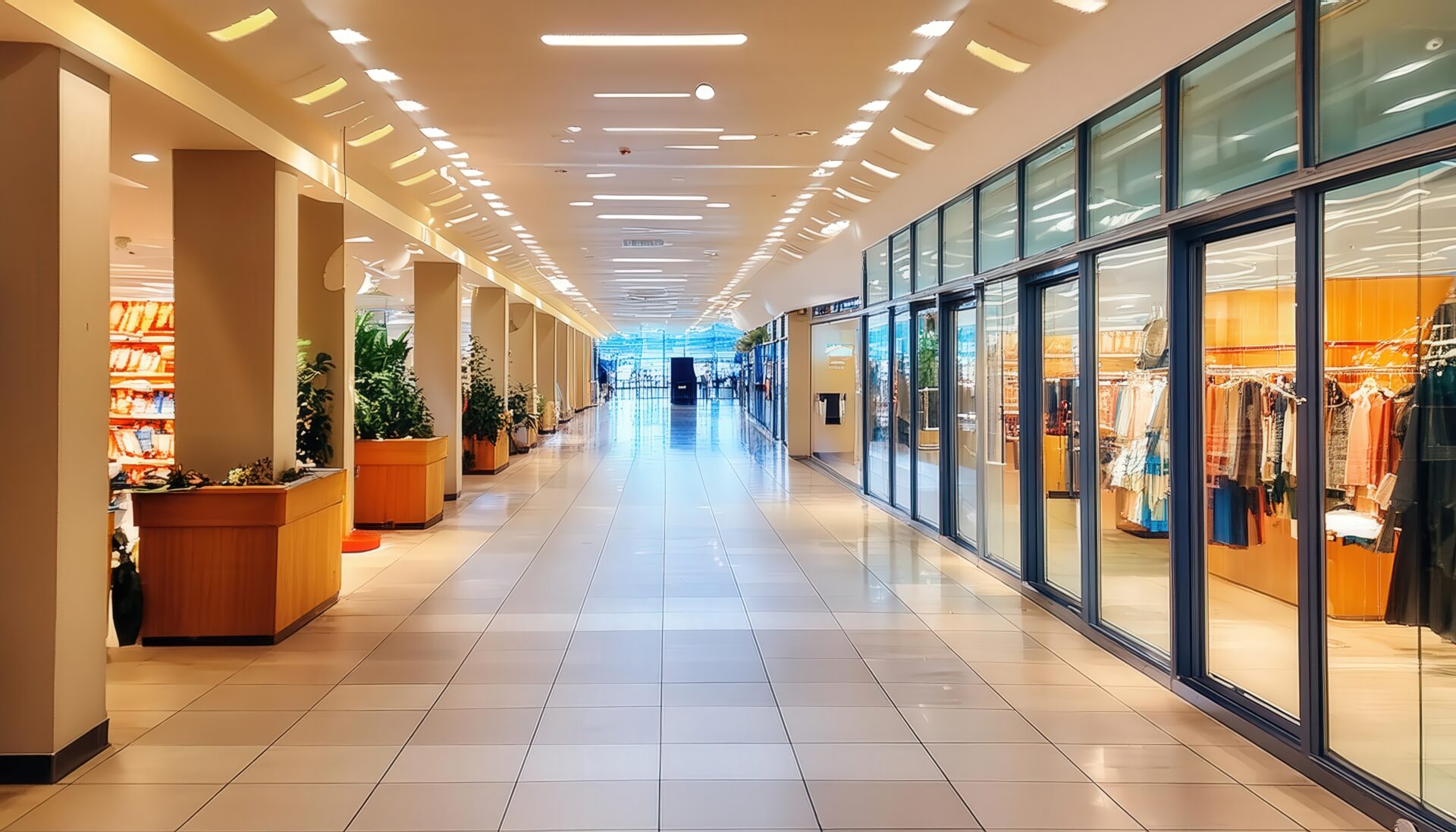 ショッピングモールの明るい通路