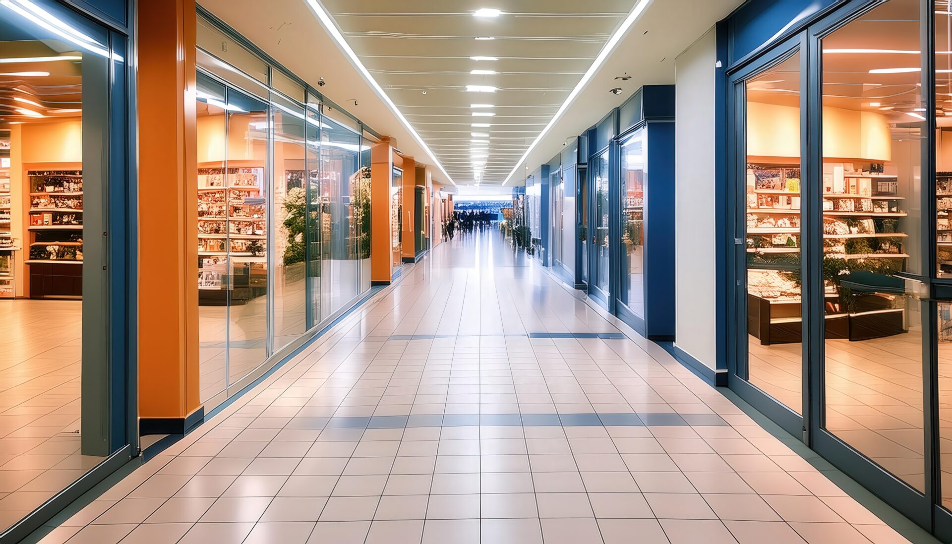 モール内の照明が印象的な通路